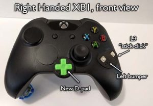 Xbox One controller with buttons modified to be in different locations.