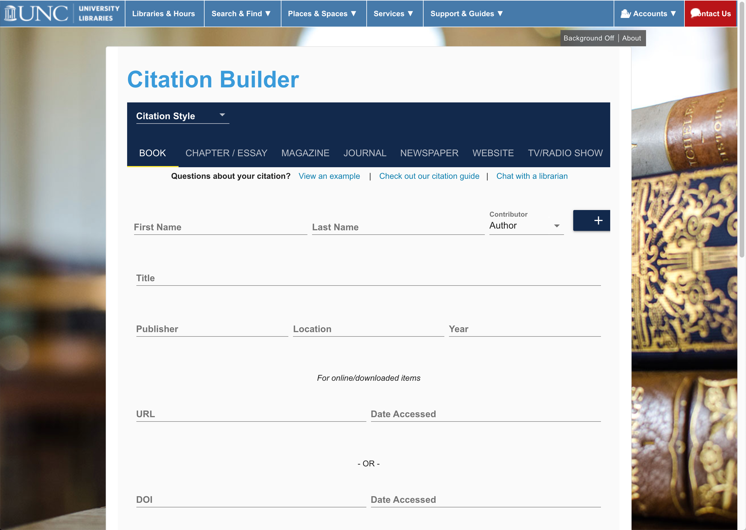 Screenshot of UNC Libraries' Citation Builder