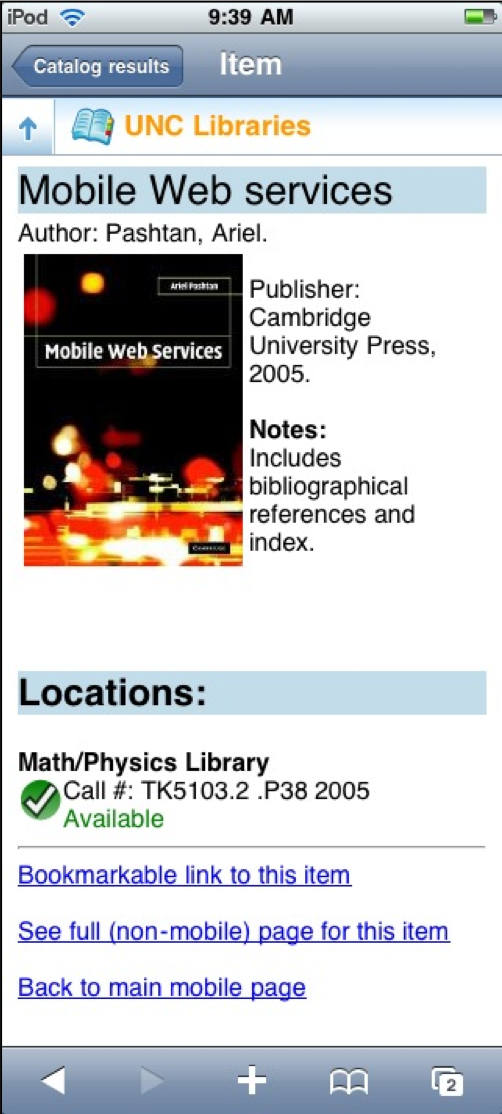 Screenshot of an item in the mobile catalog